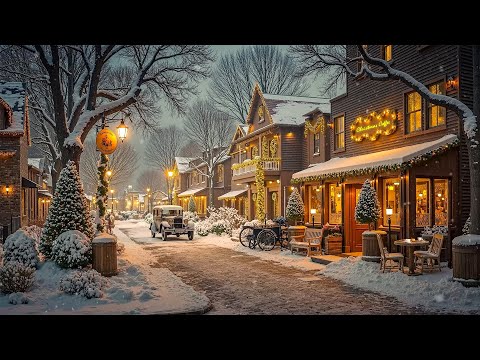 Warm Holiday Jazz 🎅 Cozy Café & Snowy City Streets at Night ❄️ Perfect Christmas Ambience for Relax