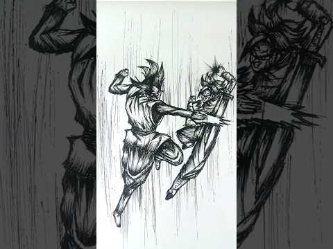 Speed Drawing Stick-man Trunks vs Goku Black 😳🤯//#anime #drawing #shorts