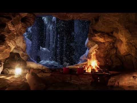 Take a Rest In A Cozy Winter Cave - Crackling Fire & Winter Ambience | Wind Sound | 8 Hours