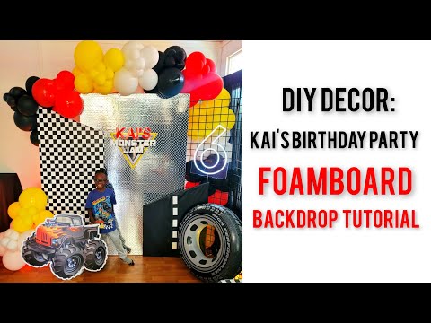 Kai's 6th Birthday Party ( Monster Jam themed)/ How to make a FOAMBOARD BACKDROP