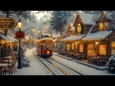 Christmas Train Station Town Streets 🎄Holiday Jazz, Warm Café & Snowy for Perfect Festive Ambience❄️