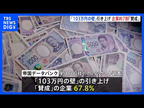 「103万円の壁」引き上げに「賛成」67.8％　全国約1700の企業にアンケート調査　帝国データバンク｜TBS NEWS DIG