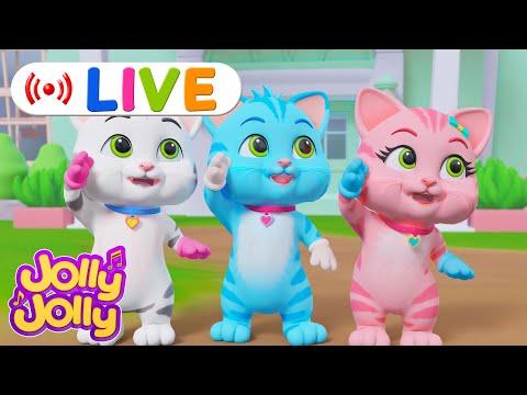 LIVE🔴Three little kittens, Skip to my lou + More | Jolly Jolly & Animals - Best Kids Songs!