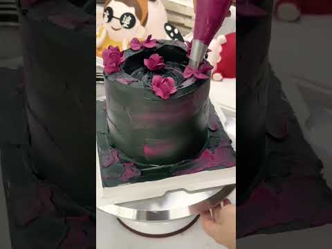 Making a black birthday cake with pink flowers | Birthday Cake 🎂🎈