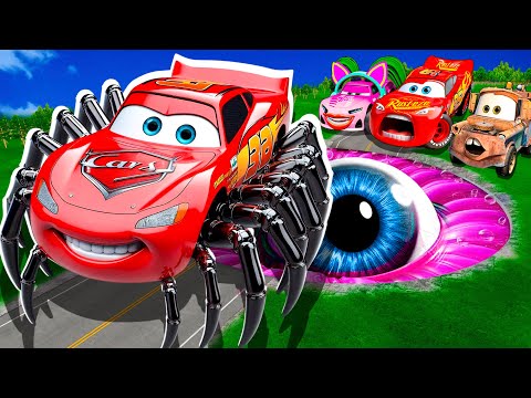 ZOMBIE Pit Transform In Beast Lightning McQueen & Big & Small Pixar Cars! Beam.NG Drive!