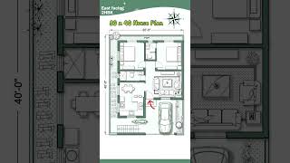 30 x 40 House Plan, East facing 2BHK, 30 by 40 Home Plan, 30*40 House Design with Car Parking