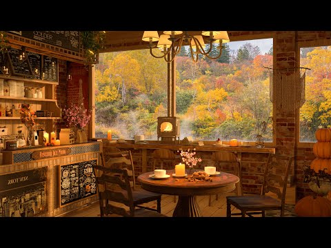 Autumn Forest Coffee Cabin Ambience ☕ Smooth Piano Jazz Music for Relaxing, Studying, Sleeping