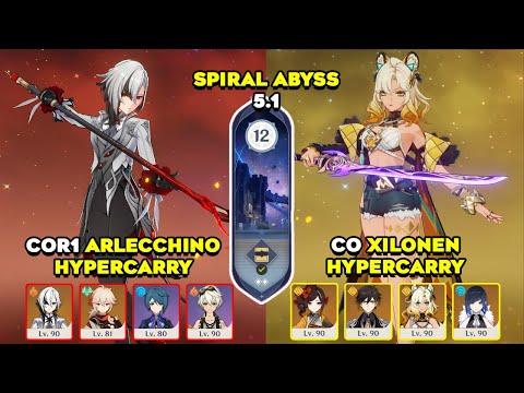 C0 Xilonen Hypercarry & C0R1 Arlecchino Hypercarry | Spiral Abyss Floor 12 9 Stars | Genshin impact