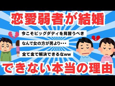 【5ch有益スレ】恋愛弱者が結婚できなくなった「本当の理由」。男性の4人に1人、女性の6人に1人が生涯未婚 【ゆっくりまとめ】