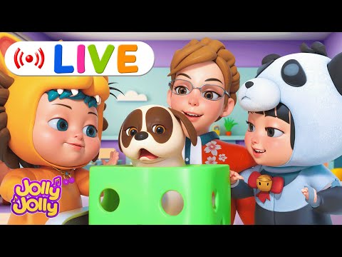 LIVE🔴Bingo, Five little ducks, Wheels on the bus + More | Jolly Jolly & Animals - Best Kids Songs!