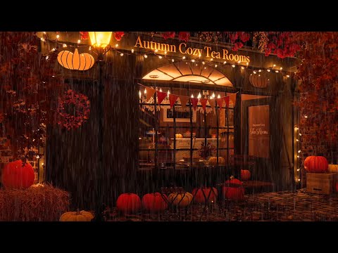 Cozy Rainy Autumn Night Ambience | Teahouse on a Rainy Fall Night, Distant Thunder, Chatter