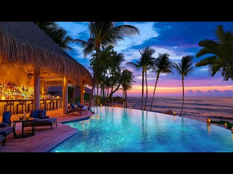 Luxury Island Escape | Sunset Poolside Serenity with Ocean Sounds & Nature's Whispers