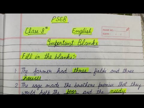 PSEB English Class 8th Board Paper All Important Fill in the Blanks Session 2023-2024