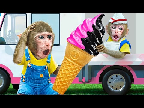 KiKi Monkey sell Ice Cream challenge at swimming pool with Duckling | KUDO ANIMAL KIKI