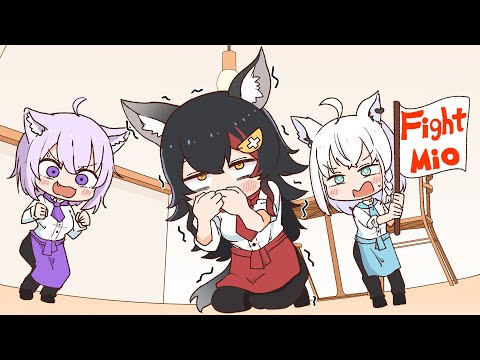 【手描き】おかゆの一声に絶対吹き出してしまうミオしゃ【大神ミオ/猫又おかゆ/白上フブキ/戌神ころね/ホロライブ/切り抜き漫画】