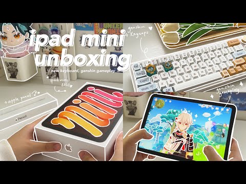 🍡 ipad mini 6 aesthetic unboxing (pink) - genshin keycaps & gameplay, keyboard, accessories + snacks