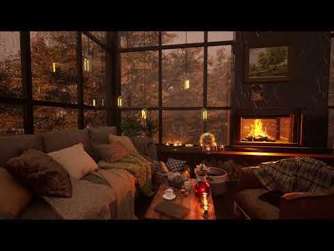 Cozy Living Room - 8 Hours Rain & Crackling Fireplace | Rain On Window & Relaxation and Sleep