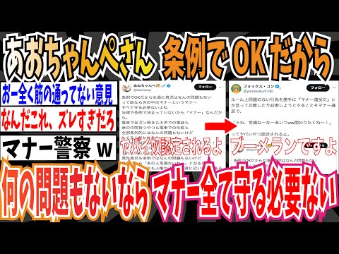 【マナー警察】あおちゃんぺさん「条例でOKだから女湯に男児はなんの問題もない？なら世の中のマナーすべて守る必要ない」➡︎ブーメランやで【ゆっくり ツイフェミ】