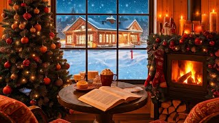 Dreamy Christmas Cafe Ambiance | Snowstorm and Fireplace Sounds Cozy Atmosphere