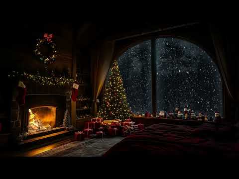 Christmas in Cozy Bedroom | Snowstorm and Fireplace Sounds for Relaxation