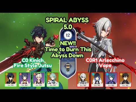 [NEW] C0 Kinich Fire Style Jutsu & C0R1 Arlecchino Vape | Spiral Abyss 5.0 Floor 12 | Genshin impact