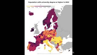 % of Population with university degree or higher in Europe (in 2022)! #map #europe #university