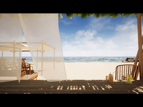 Relaxing Summer Day at a Beach Cabana | Ocean Waves & Relaxing Ocean View and Summer Vibes