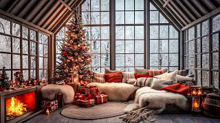 Snow the Christmas Living Room, Sounds of Fireplace| Cozy, Warm Ambience for Work and Study