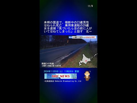 未明の国道で、横断中の23歳男性はねられ死亡　乗用車運転の29歳女を逮捕「気づいたら目の前に人がいてはねてしまった」と話す　北海道士幌町 #Shorts