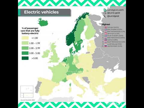 Electric Vehicles in European Countries! #map #europe #electric #countries #cars #youtubeshorts