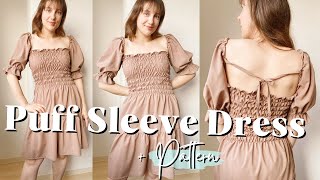 DIY puff sleeve dress 👗 step by step sewing tutorial and pattern📝🥖