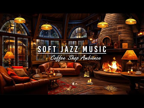 Crackling Fireplace & Relax Jazz Instrumental Music in Cozy Night Coffee Ambience  to Relax, Sleep