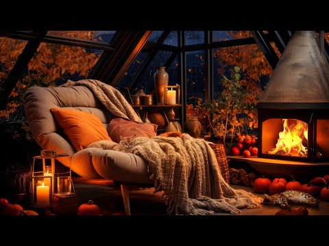 Cozy Reading Corner - Autumn Night with Thunderstorm, Rain, Crackling Fireplace & Sleeping Cats