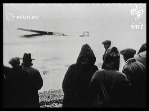 The Trans-Atlantic Flight of "America" / Commander Byrd ditches into sea at Ver-Sur-Mer (1927)