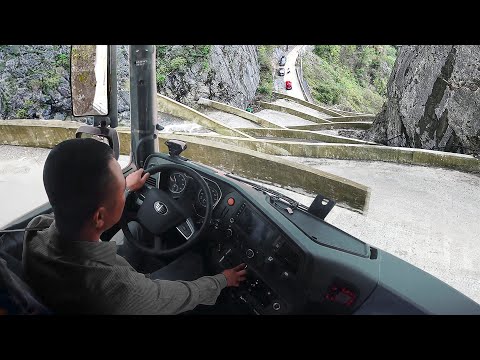 Riding Truck on Primitive Mountain Road of China