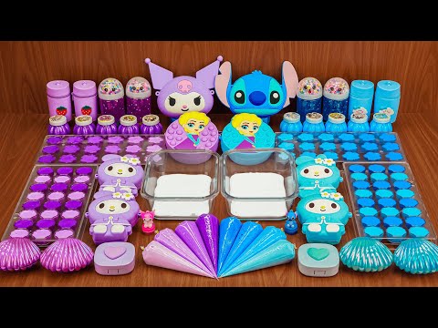 Blue Stitch and Purple Sanrio Kuromi 💜💙 Mixing random into Glossy Slime I Satisfying Slime #63