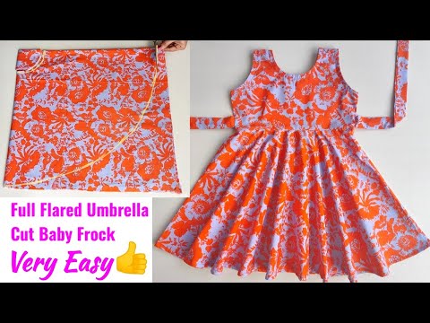 Very Easy Full Flared Umbrella Cut Baby Frock Cutting and stitching | Umbrella Frock