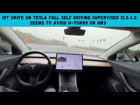 First Drive On Tesla Full Self Driving Supervised 12.5.4.2: Seems To Avoid U-Turns On HW3