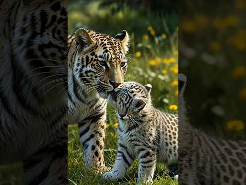 Adorable Bond: Leopard and White Tiger Cubs Sharing a Moment  #cute #tinypets #cat #tigercubs