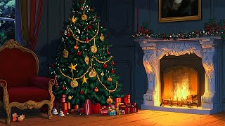 vintage christmas by a cozy fireplace 🎅 oldies playing in another room with crackling fireplace 🎄