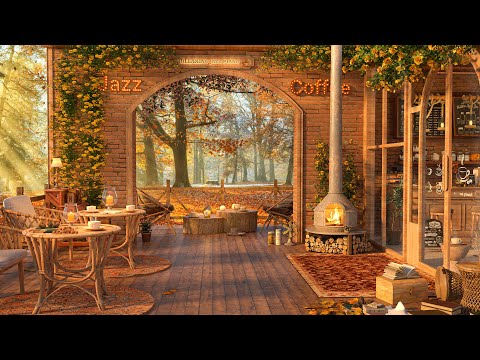 Relaxing Autumn Outdoor Coffee Shop Ambience 4K & Background Instrumental to Relax, Study, Work