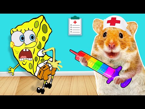 Oh no, SpongeBob Got Sick! Hamster Hamham Pretend A Doctor Check Up | Life Of Pets HamHam