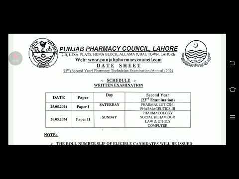 Pharmacy Technician Second Year Annual Exam Date Sheet Announced