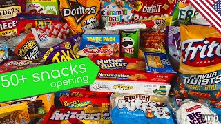 NEW 50+ snacks opening from USA (salty, sweet, cakes, candies, chips...) #food  #snacks #foodvideo