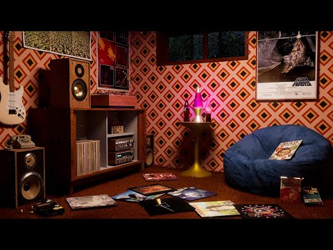 1970s Basement Ambience | Rainy on Window, Clothes Dryer, Record Player Static | 4K