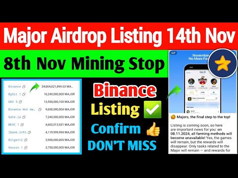 Major Airdrop Listing 14th November Confirm | Major Airdrop Stop 8th Nov | Binance Listing Confirm