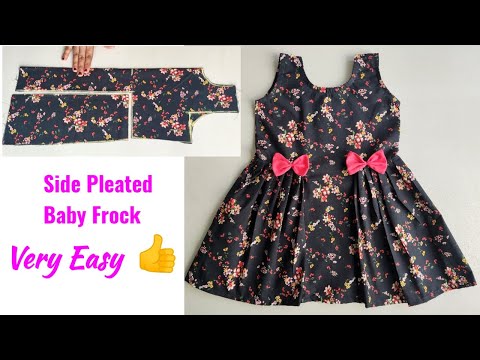 Very Easy Side Pleated Baby Frock cutting and stitching| Baby Frock cutting and stitching