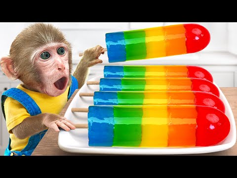 KiKi Monkey challenge cooking Yummy Rainbow Jelly Ice Cream with Dog | KUDO ANIMAL KIKI