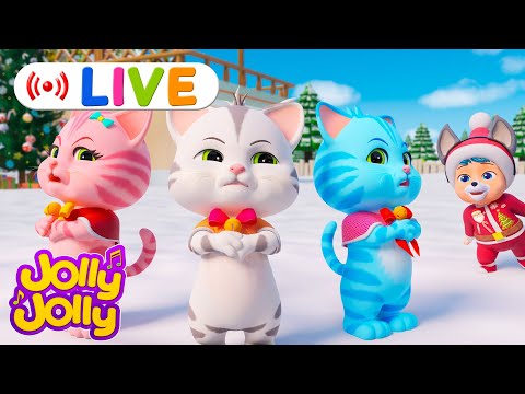 LIVE🔴Three little kittens + More - Christmas Version | Jolly Jolly & Animals - Best Kids Songs!