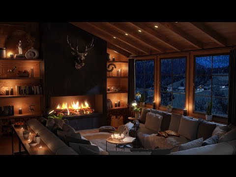 Rain Sounds In A Cozy Hut With Crackling Fireplace - Ambience for Sleep, Relax Or Study